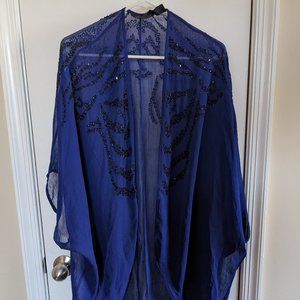 Blue Chiffon Beaded Shawl